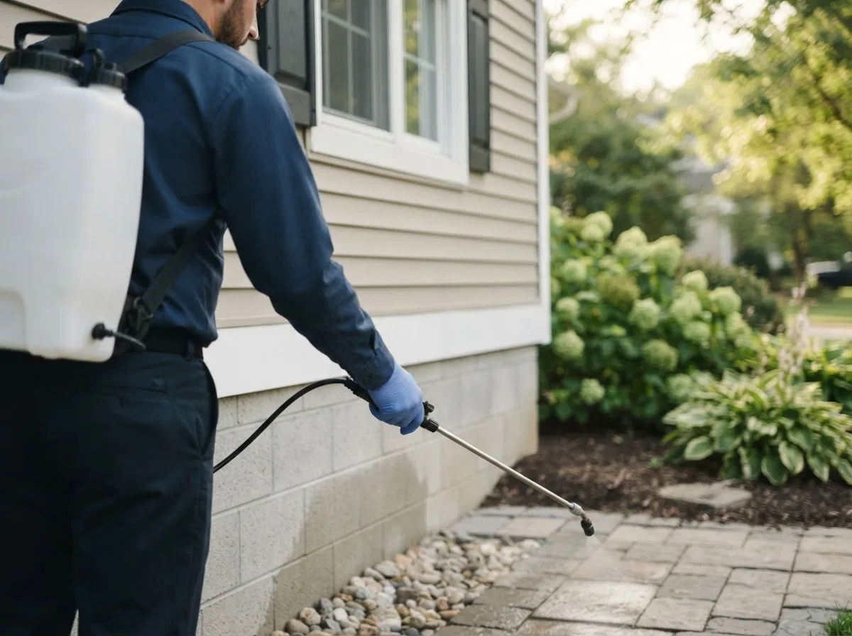 Pest control technician inspecting a home in Albany, OK